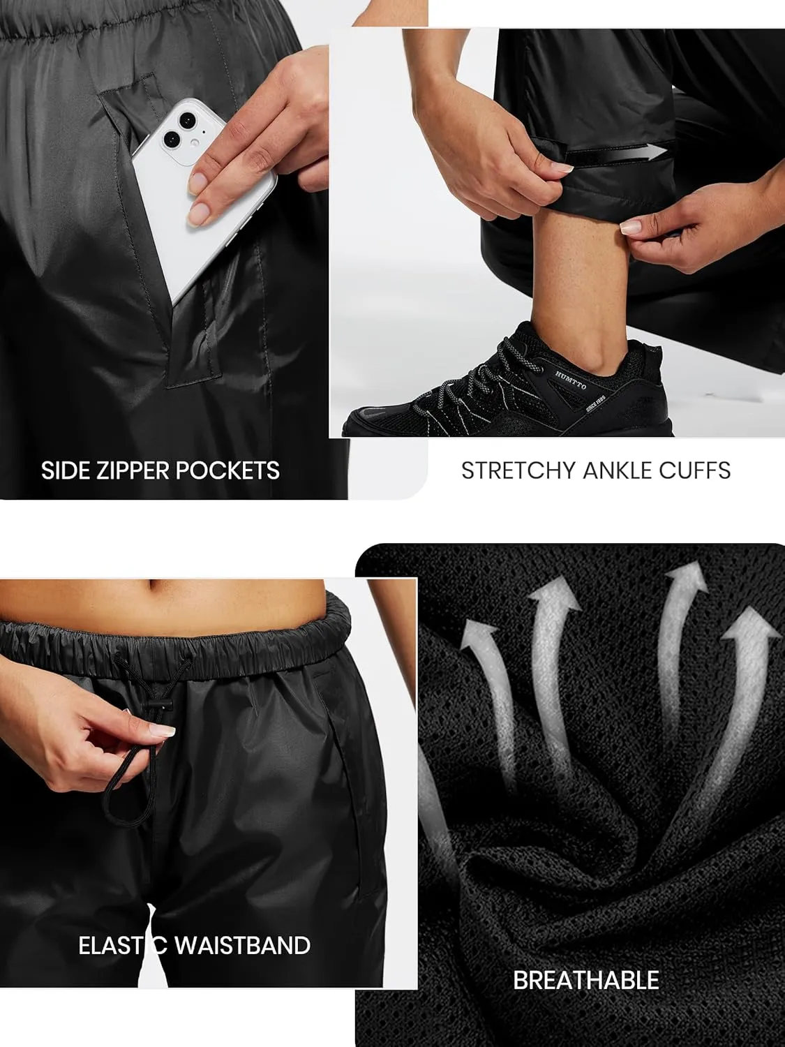 Women's Lightweight Waterproof Windproof Hiking Rain Pants Foldable Fishing Outdoor Rain Pants with Storage Bag