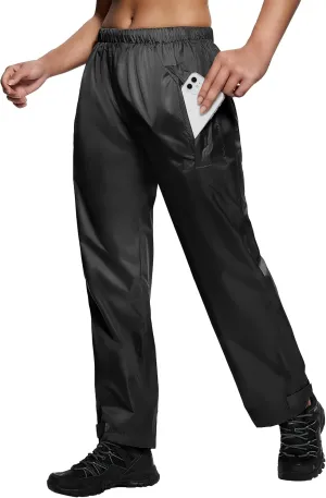 Women's Lightweight Waterproof Windproof Hiking Rain Pants Foldable Fishing Outdoor Rain Pants with Storage Bag
