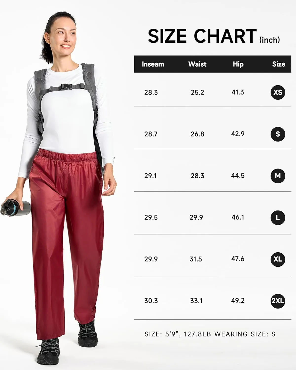 Women's Lightweight Waterproof Windproof Hiking Rain Pants Foldable Fishing Outdoor Rain Pants with Storage Bag