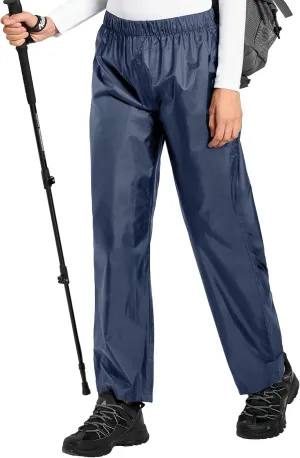 Women's Lightweight Waterproof Windproof Hiking Rain Pants Foldable Fishing Outdoor Rain Pants with Storage Bag
