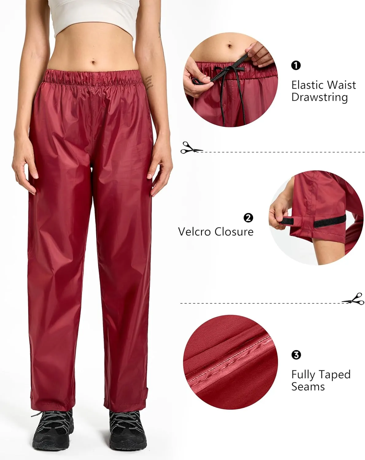 Women's Lightweight Waterproof Windproof Hiking Rain Pants Foldable Fishing Outdoor Rain Pants with Storage Bag
