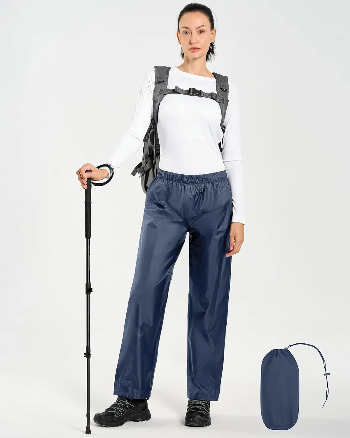 Women's Lightweight Waterproof Windproof Hiking Rain Pants Foldable Fishing Outdoor Rain Pants with Storage Bag