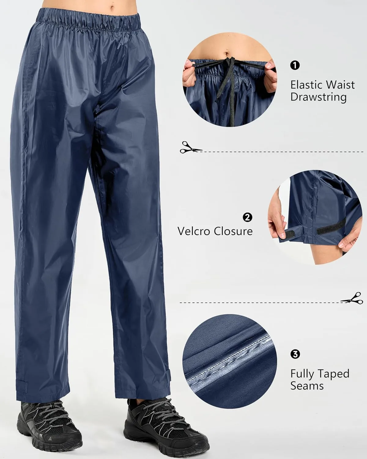 Women's Lightweight Waterproof Windproof Hiking Rain Pants Foldable Fishing Outdoor Rain Pants with Storage Bag