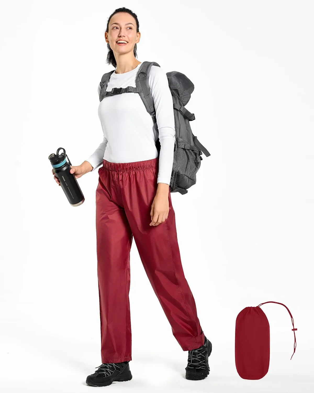 Women's Lightweight Waterproof Windproof Hiking Rain Pants Foldable Fishing Outdoor Rain Pants with Storage Bag