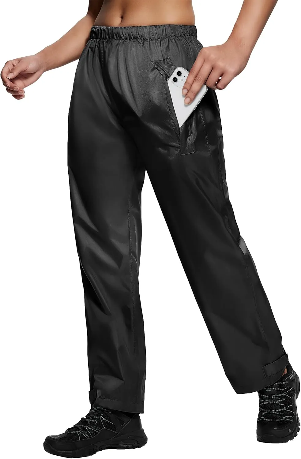 Women's Lightweight Waterproof Windproof Hiking Rain Pants Foldable Fishing Outdoor Rain Pants with Storage Bag