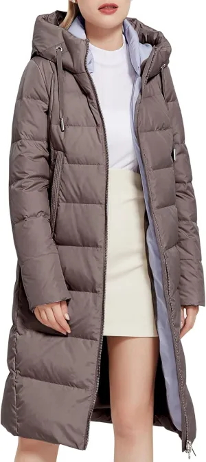 Women's Long Puffer Jacket Casual Zip Up Quilted Hooded Thickened Warm Winter Padded Down Coat Outerwear