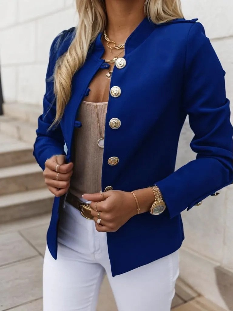 Women's Long Sleeve Button Short Blazers Dressy Business Casual Cropped Work Blazer Suit Jackets for Women