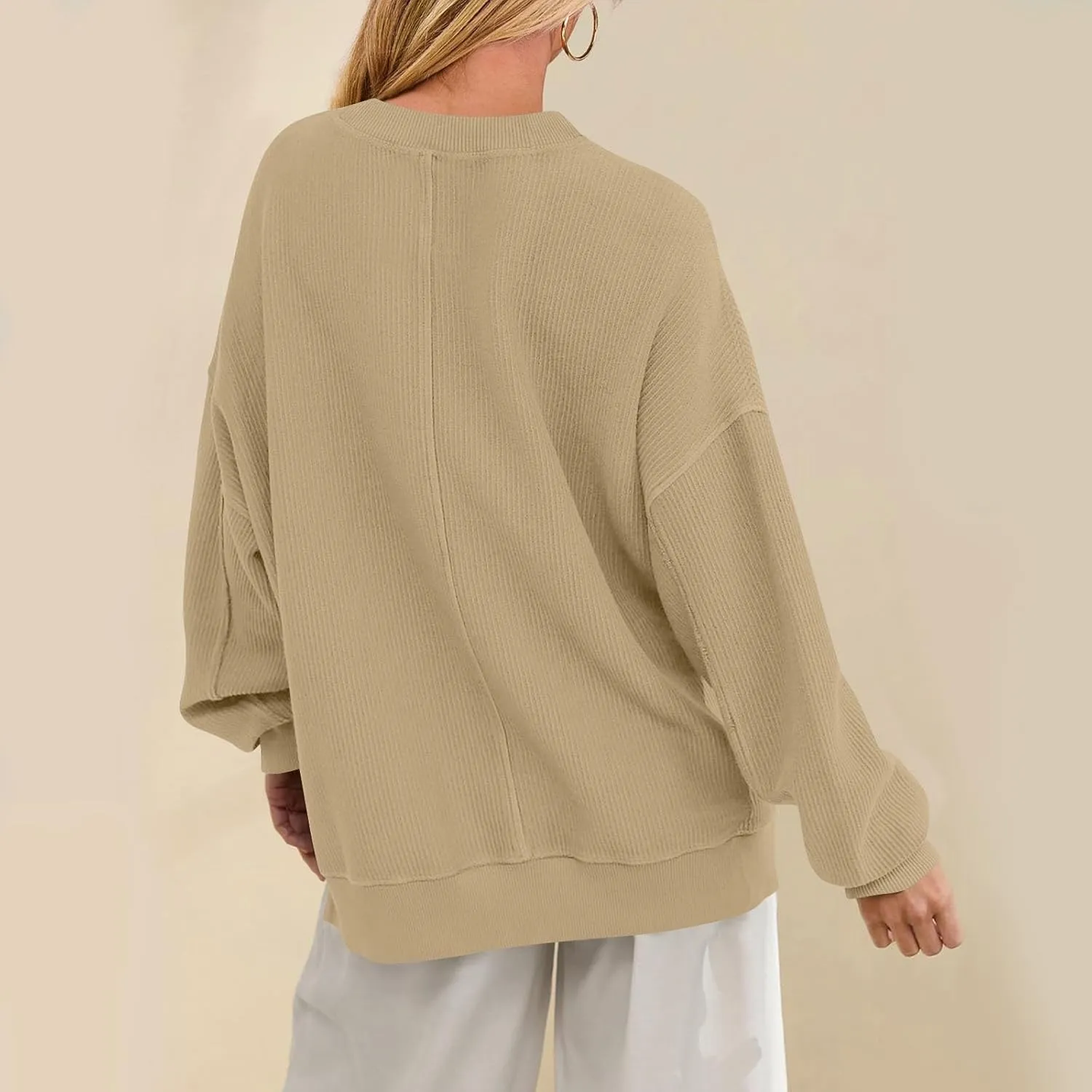 Womens Long Sleeve Tops 2025 Loose Crewneck Sweatshirt Trendy Casual Loose Fit Spring Fashion Pullover Knit Outfit