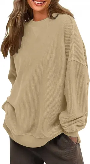 Womens Long Sleeve Tops 2025 Loose Crewneck Sweatshirt Trendy Casual Loose Fit Spring Fashion Pullover Knit Outfit