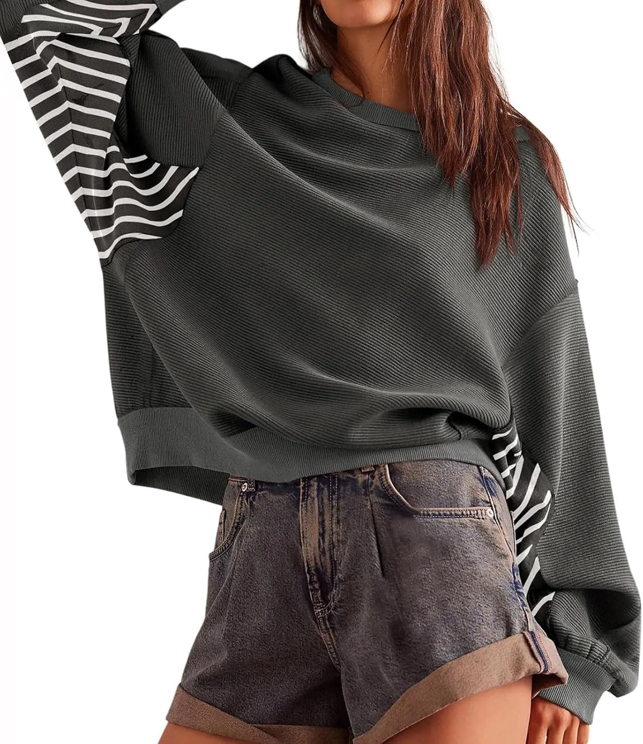 Women's Oversized Sweatshirts Trendy Long Sleeve Crew Neck Corduroy Pullover Tops Loose Comfy Fall Outfits 2024