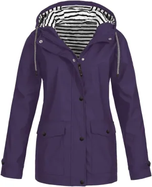Womens Rain Coats Long Sleeve Hooded Waterproof Jacket