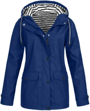 Womens Rain Coats Long Sleeve Hooded Waterproof Jacket