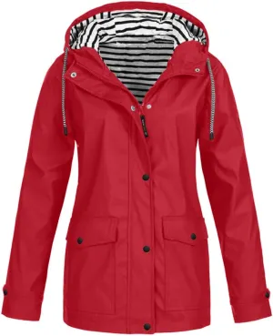 Womens Rain Coats Long Sleeve Hooded Waterproof Jacket
