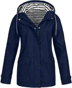 Womens Rain Coats Long Sleeve Hooded Waterproof Jacket