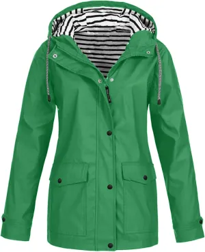 Womens Rain Coats Long Sleeve Hooded Waterproof Jacket