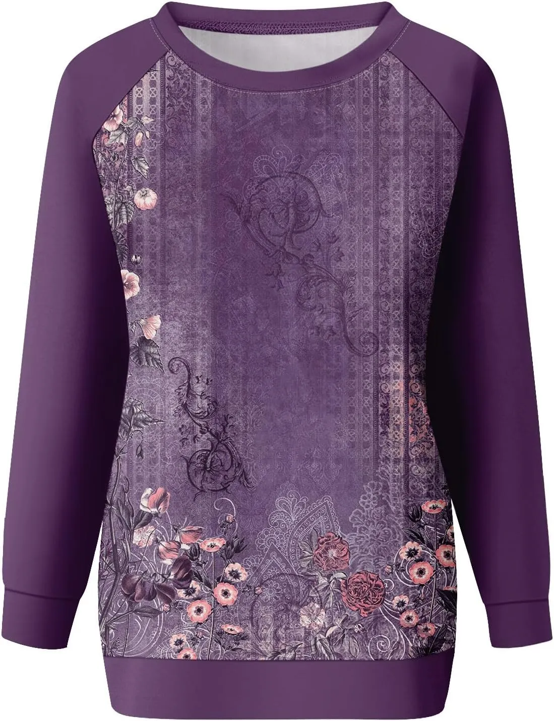 Womens Sweatshirts Floral Print Long Sleeve Loose Fit Shirts Crewneck Cute Trendy Clothing Sweater