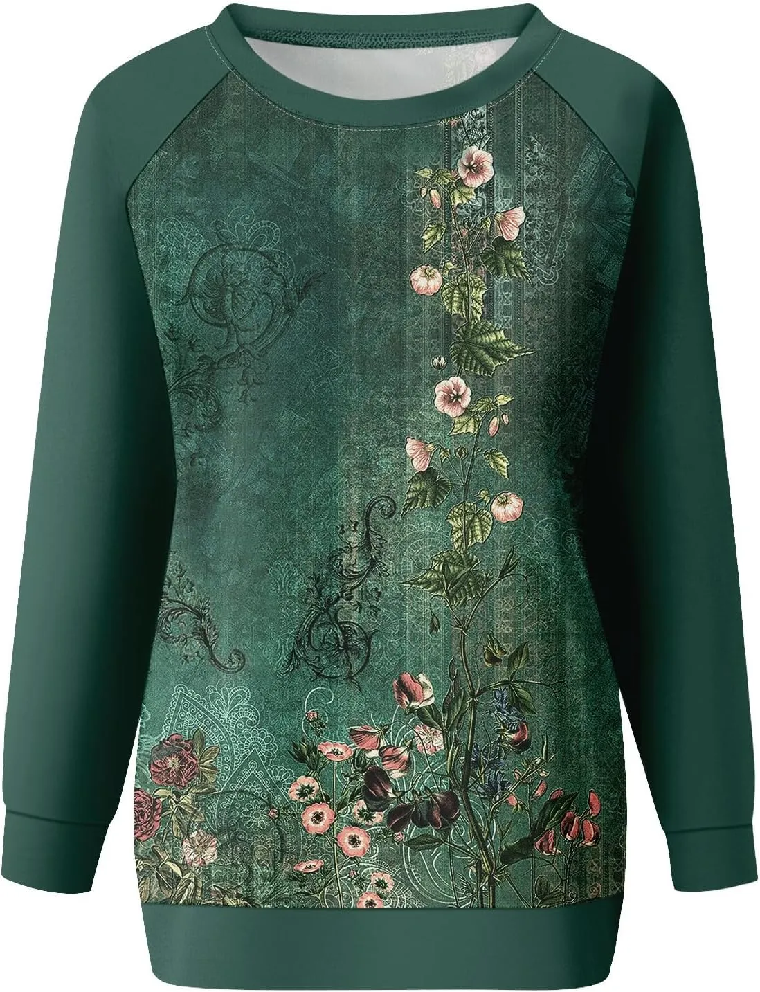 Womens Sweatshirts Floral Print Long Sleeve Loose Fit Shirts Crewneck Cute Trendy Clothing Sweater