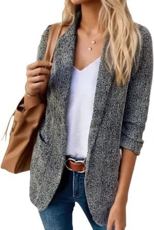 Women's Tweed Style 3/4 Sleeve Blazers, Dressy Lapel Open Front Suit Jacket Business Casual Outfits Fitted Coats with Pockets