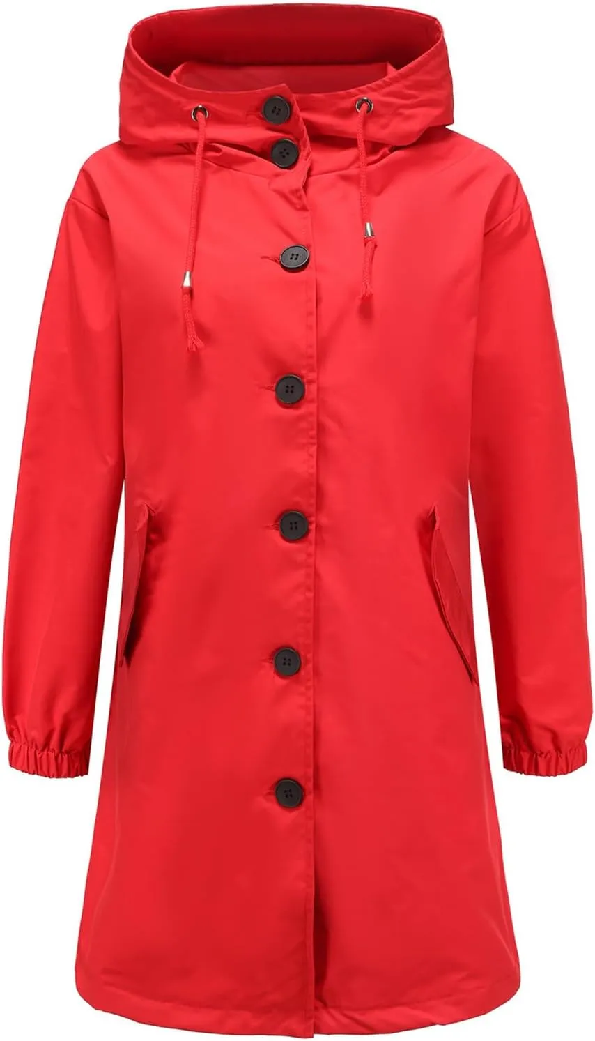 Women's Waterproof Trench Coat Long Sleeve Double Breasted Oversized Rain Jacket Hooded Windbreaker Casual Raincoat