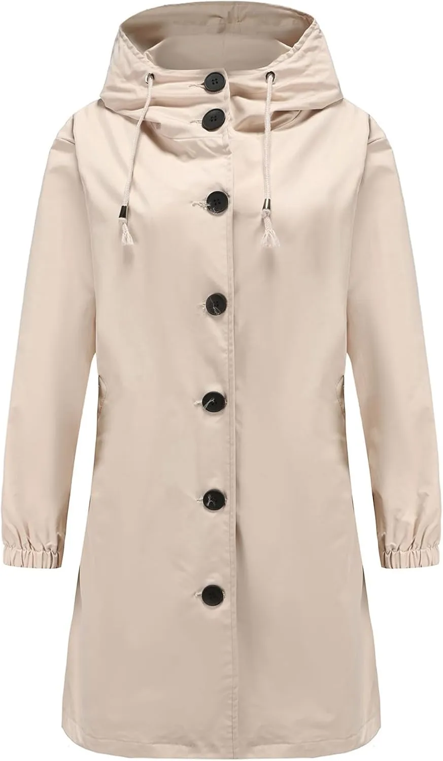 Women's Waterproof Trench Coat Long Sleeve Double Breasted Oversized Rain Jacket Hooded Windbreaker Casual Raincoat