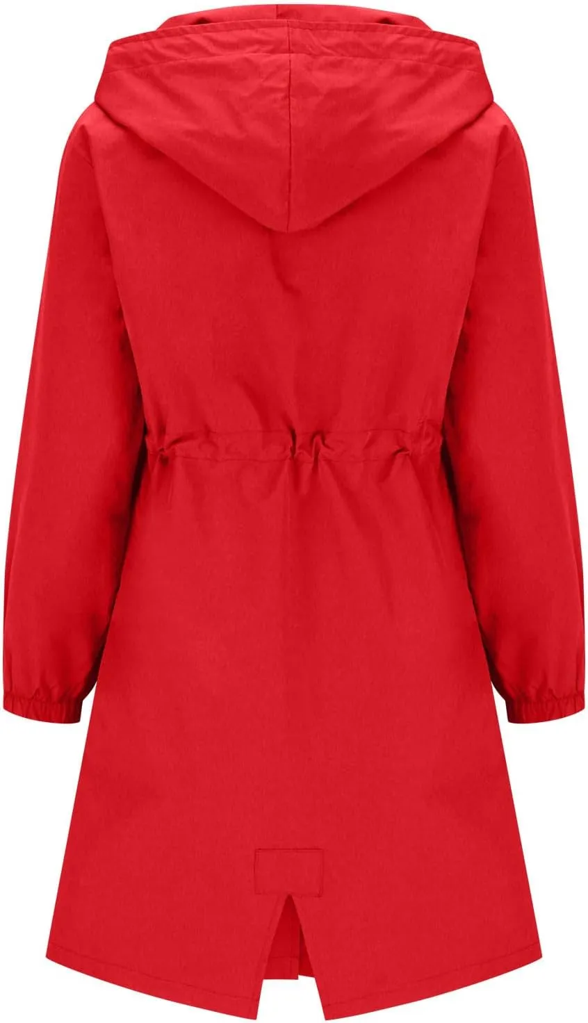 Women's Waterproof Trench Coat Long Sleeve Double Breasted Oversized Rain Jacket Hooded Windbreaker Casual Raincoat
