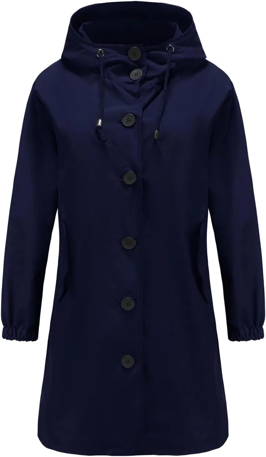 Women's Waterproof Trench Coat Long Sleeve Double Breasted Oversized Rain Jacket Hooded Windbreaker Casual Raincoat
