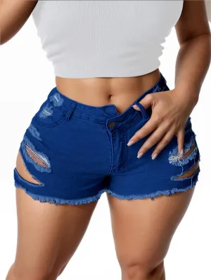YeGine Women's Ripped Jeans Cut Up Stretchy Fringe Denim Shorts