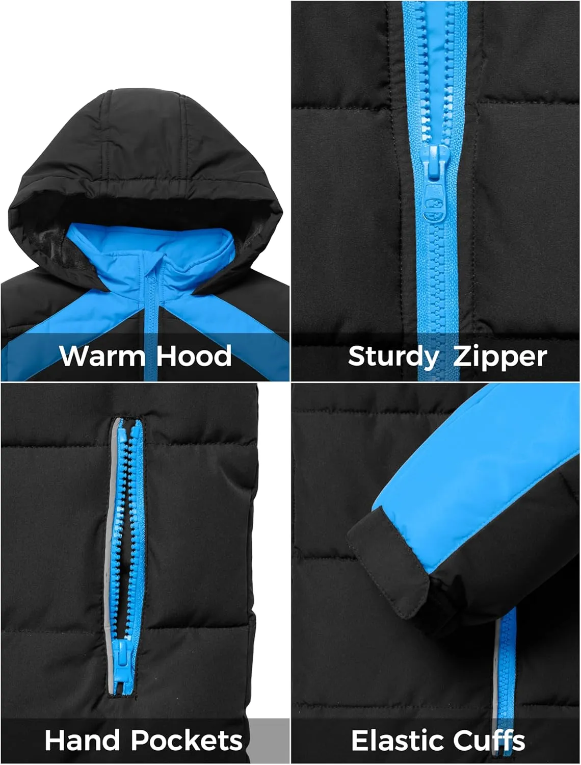ZSHOW Boys' Hooded Puffer Jacket Waterproof Warm Winter Coat Soft Fleece Lined Outerwear Jacket