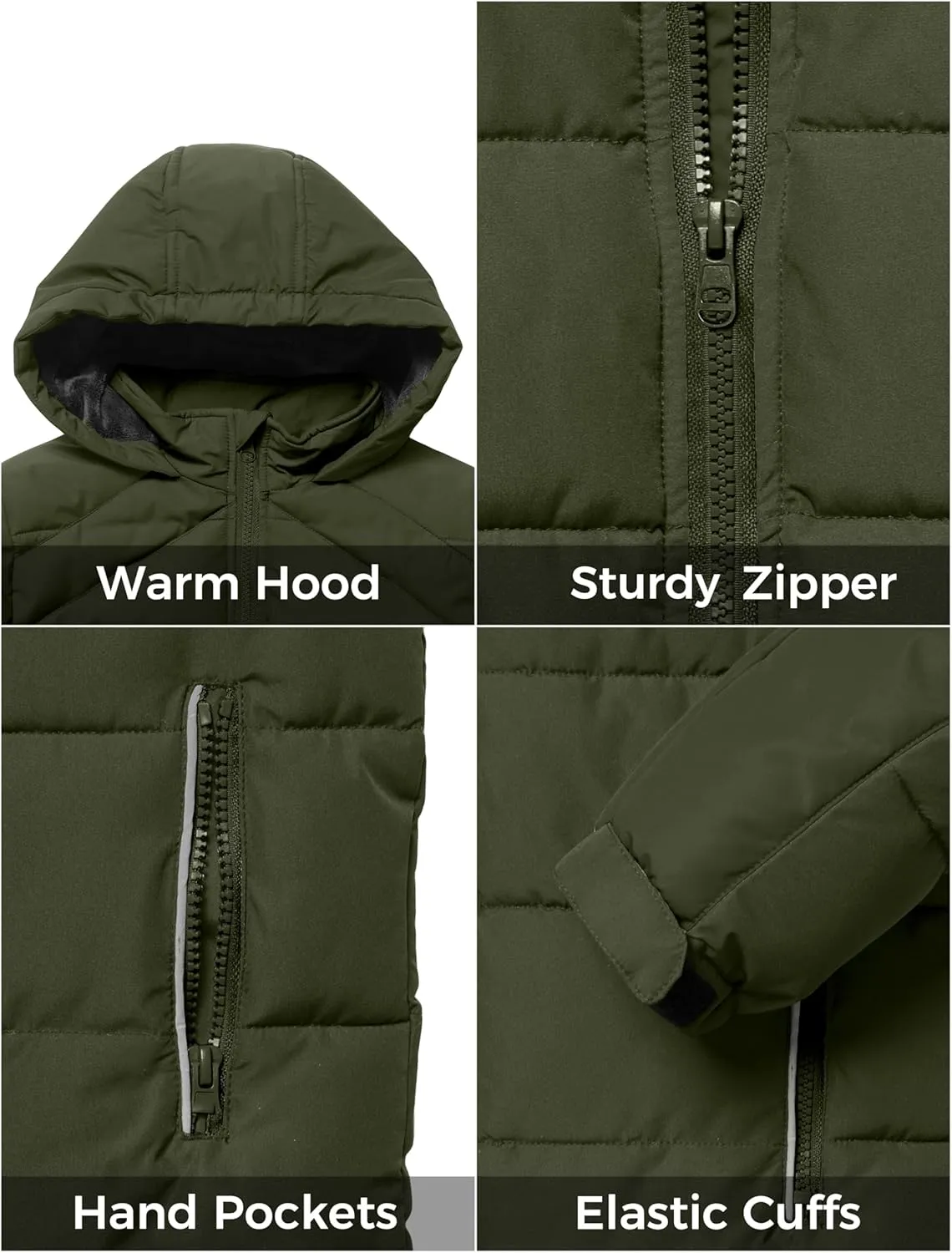 ZSHOW Boys' Hooded Puffer Jacket Waterproof Warm Winter Coat Soft Fleece Lined Outerwear Jacket