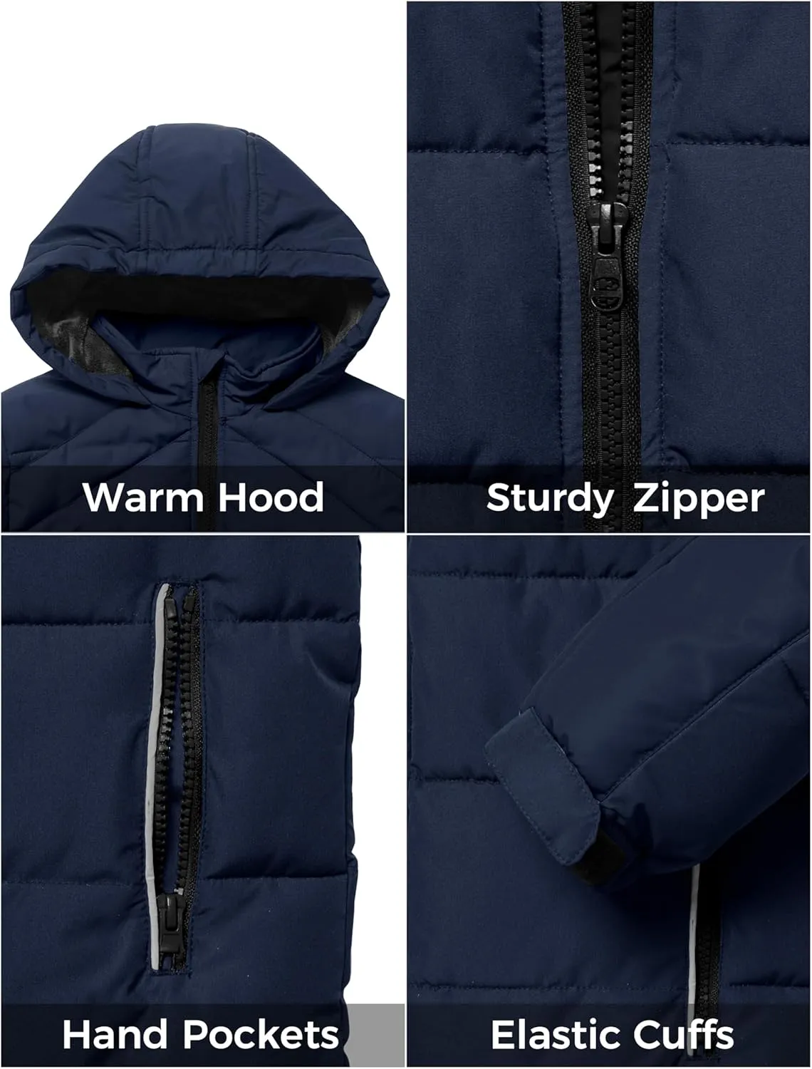 ZSHOW Boys' Hooded Puffer Jacket Waterproof Warm Winter Coat Soft Fleece Lined Outerwear Jacket