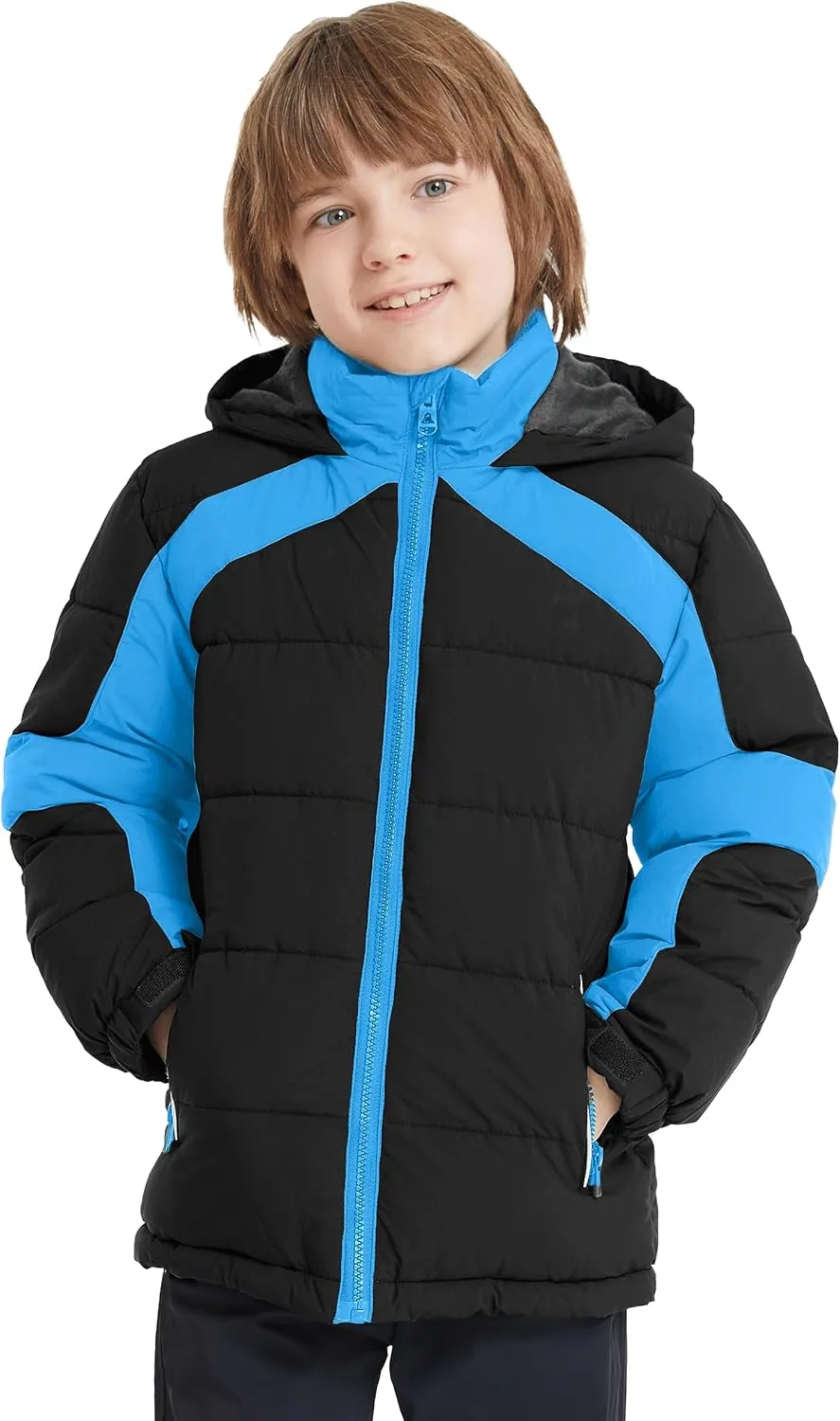 ZSHOW Boys' Hooded Puffer Jacket Waterproof Warm Winter Coat Soft Fleece Lined Outerwear Jacket