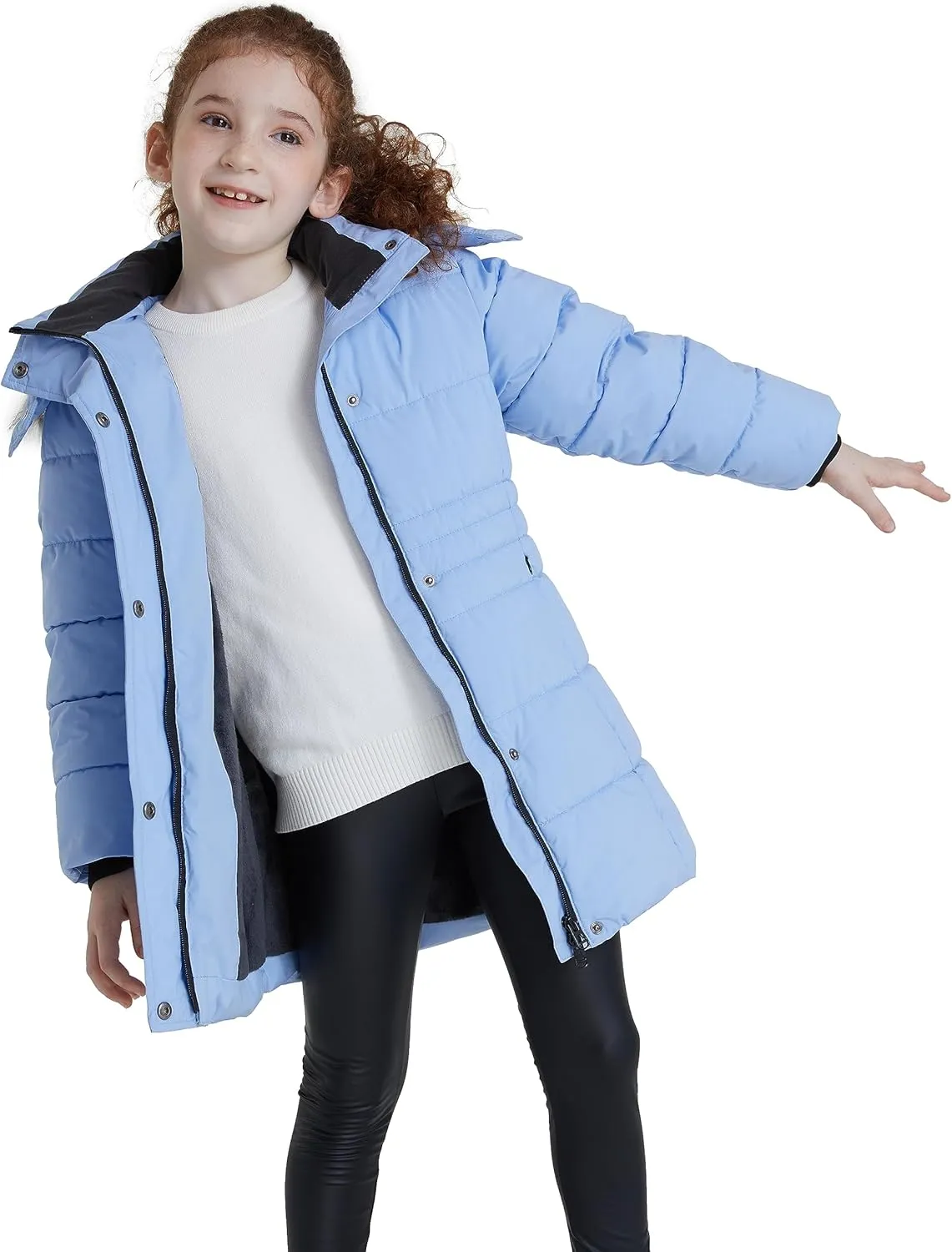 ZSHOW Girls' Winter Coat Long Hooded Parka Soft Fleece Puffer Jacket with Removable Hood