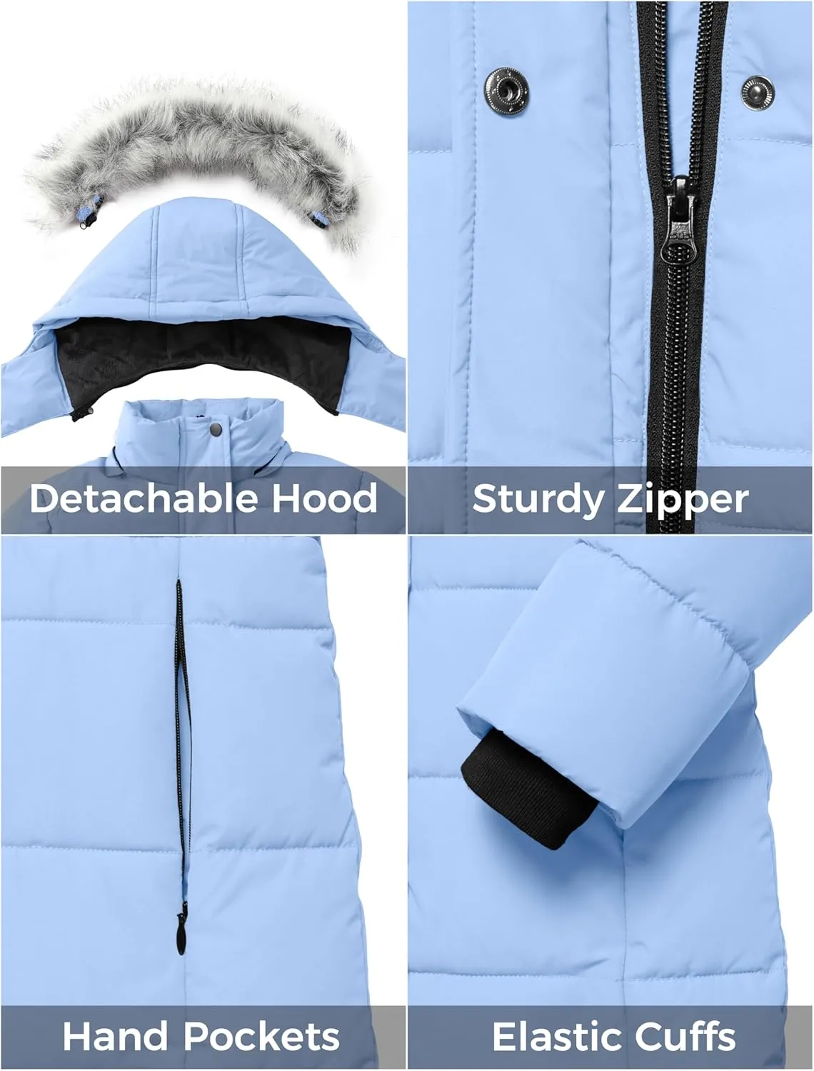 ZSHOW Girls' Winter Coat Long Hooded Parka Soft Fleece Puffer Jacket with Removable Hood