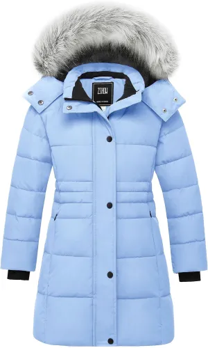 ZSHOW Girls' Winter Coat Long Hooded Parka Soft Fleece Puffer Jacket with Removable Hood