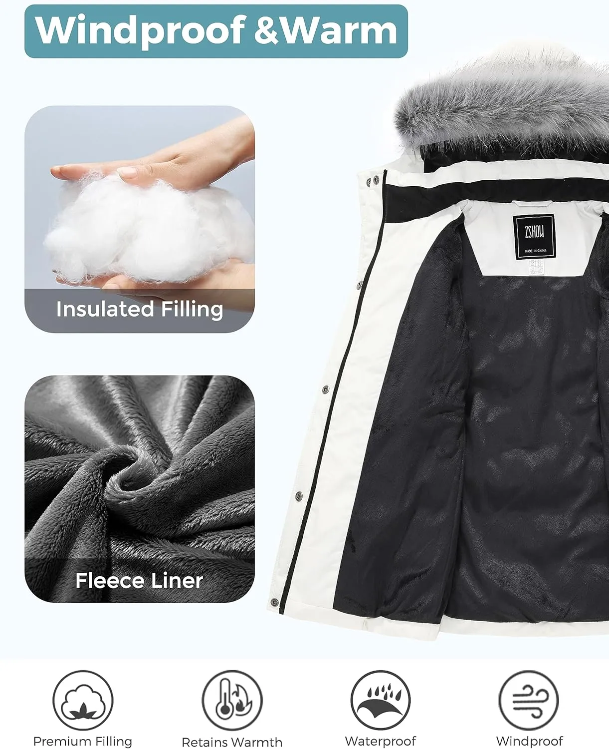 ZSHOW Girls' Winter Coat Long Hooded Parka Soft Fleece Puffer Jacket with Removable Hood