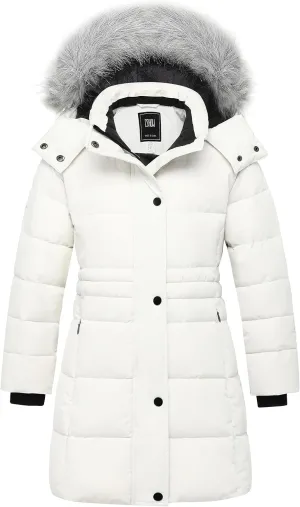 ZSHOW Girls' Winter Coat Long Hooded Parka Soft Fleece Puffer Jacket with Removable Hood
