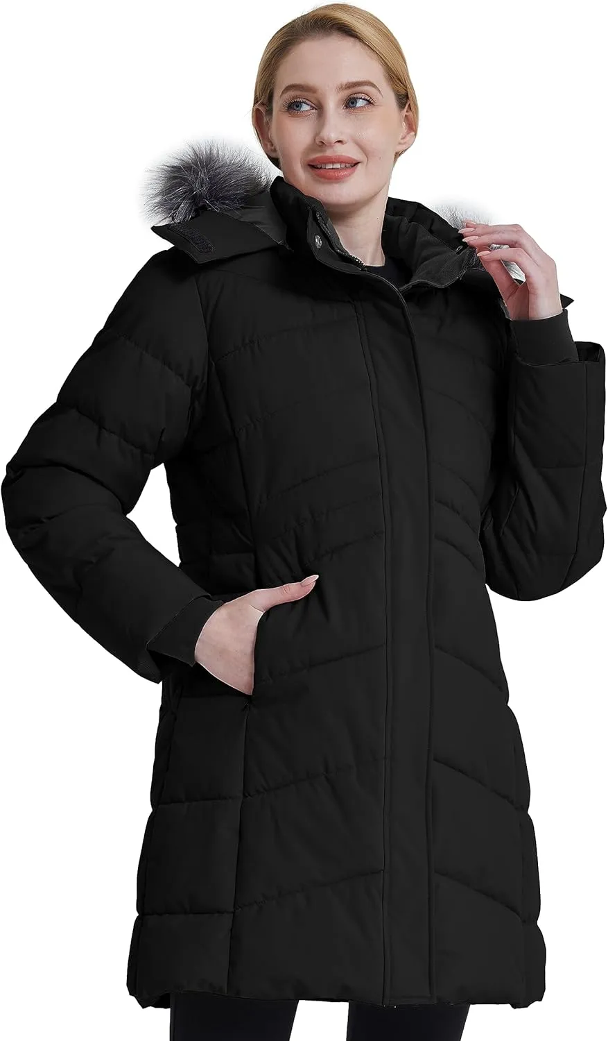 ZSHOW Women's Winter Coat Waterproof Warm Puffer Jacket Long Parka with Faux Detachable Hood