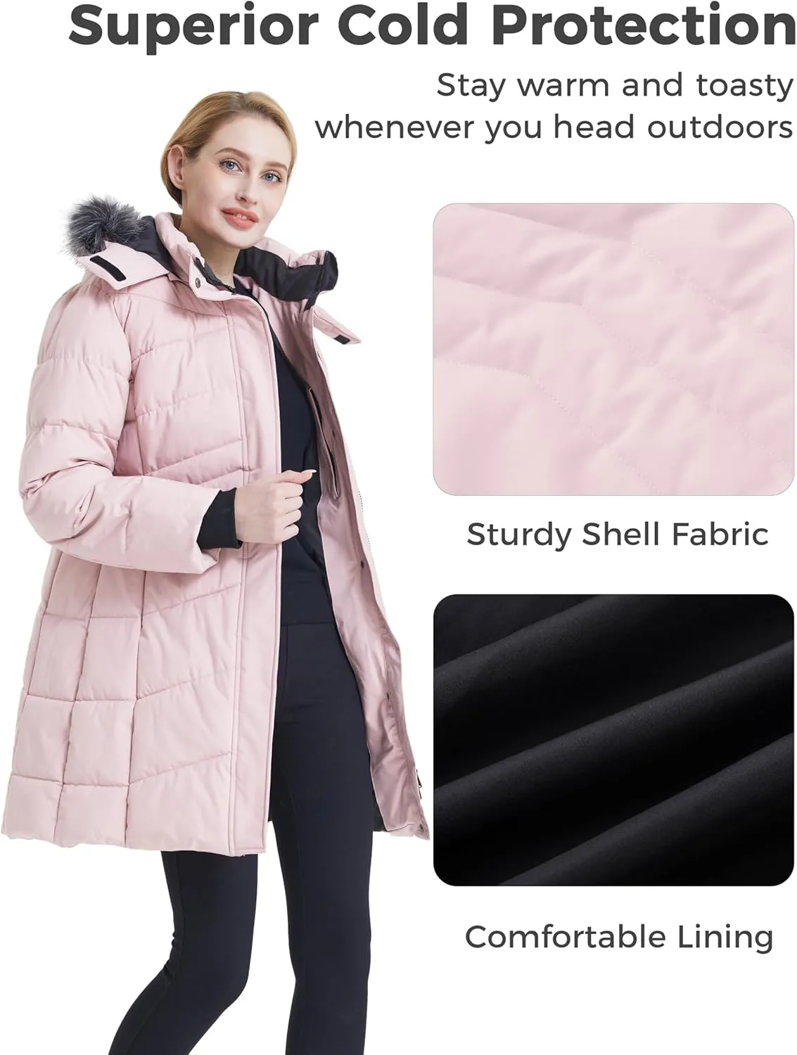 ZSHOW Women's Winter Coat Waterproof Warm Puffer Jacket Long Parka with Faux Detachable Hood
