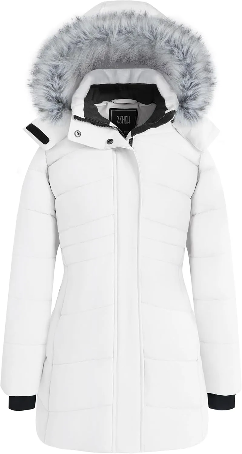 ZSHOW Women's Winter Coat Waterproof Warm Puffer Jacket Long Parka with Faux Detachable Hood
