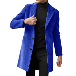 ZYXTIM Men's Wool Blend Pea Coat Notched Collar Single Breasted Trench Coat Oversize Long Classic Office Work Jacket Coat